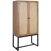Image de sweeek - Buffet rétro décor Bois foncé et cannage 2 Portes avec Pieds en métal Noir H165cm