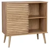 Image de sweeek - Buffet scandinave décor Bois. Buffet Haut. vaisselier. avec 1 Porte coulissante rainurée et 2 étagères 80cm
