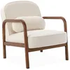 Image de Alice's Garden sweeek - Fauteuil scandinave Bois d'hévéa Finition Noyer Clair et Dossier Arrondi en Bouclette crème - Amelie
