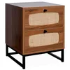 Image de sweeek - Table de Chevet en décor Bois et cannage avec Pieds et poignées en métal Noir