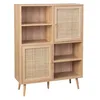 Image de sweeek - Buffet de Rangement cannage et décor Bois. Buffet Haut. vaisselier. 2 Portes et 2 étagères Style bohème 90cm