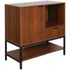Image de sweeek - Buffet Bas en décor Noyer et Pieds et poignées en métal Noir - 1 Porte. 1 tiroir et 2 étagères