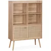Image de sweeek - Etagère bibliothèque 5 étagères. 2 Portes coulissantes. Effet Bois et cannage