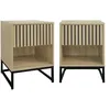 Image de sweeek - Lot de 2 Tables de Chevet Style Contemporain avec 1 tiroir Effet Bois rainuré (système d'ouverture par Pression) et 1 Niche. piètement en métal Noir