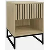 Image de sweeek - Table de Chevet Style Contemporain avec 1 tiroir Effet Bois rainuré (système d'ouverture par Pression) et 1 Niche. piètement en métal Noir