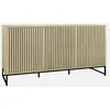 Image de sweeek - Buffet Style Contemporain avec 3 Portes Effet Bois rainuré Ouverture par Pression. Buffet Bas. piètement en métal Noir L160cm