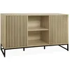 Image de sweeek - Buffet Style Contemporain avec 2 Portes Effet Bois rainuré Ouverture par Pression. Buffet Bas. piètement en métal Noir L140cm