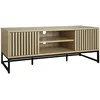 Image de sweeek - Meuble TV en décor Bois rainuré L 120cm et piètement en métal Noir. système d'ouverture par Pression