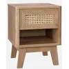 Image de sweeek - Table de Chevet avec 1 tiroir et 1 Niche Effet Bois et cannage. Pieds Eucalyptus
