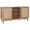 Image de sweeek - Buffet avec 2 Portes coulissantes et étagères. décor Bois et détails cannage. Buffet Bas. 150cm