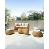 Image de Uniqka - Salon de jardin en rotin tressé avec canapé, pouf et table basse Banua naturel et blanc - Canapé : 220 x 80 x 86 cm / Pouf : 81 x 63 x 43 cm / Table basse : 106 x 71 x 46 cm OS