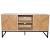 Image de CONCEPT USINE | Chevron - Buffet Effet Chevron 2 Portes et 2 Niches | 120x38x60 cm | Rangement Pratique avec Passe-Fils | Bois de Haute Qualité et Pieds en Métal Noir | Design Moderne et Élégant