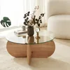 Image de CONCEPT USINE | RIBE - Table Basse en Bois et Plateau en Verre | Design Épuré et Contemporain | Alliance du Bois Naturel et Verre Transparent | Idéal pour Un Salon Moderne | Montage Facile