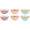 Image de Björn, Collection Pattern, Lot de 6 Bols Petit-déjeuner en Porcelaine, Bleu Clair/rouge/jaune - Compatible Micro-ondes et Lave-vaisselle