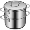 Image de WMF Mini cuiseur vapeur avec couvercle en métal, petit, 16 cm, 1,5 l, acier inoxydable poli Cromargan, induction, empilable, idéal pour les petites portions ou les ménages individuels