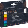 Image de Kreul 92750 - Textil Marker Opak medium Set, 5 crayons, pointe ogive, épaisseur de trait env. 2 à 4 mm, crayons de couleur opaques pour la décoration de tissus clairs et foncés