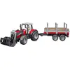Image de bruder 02046 - Massey Ferguson 7480 avec chargeur frontal, remorque de transport de bois, 3 troncs d'arbres, tracteur