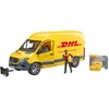Image de bruder 02671 - MB Sprinter DHL avec chauffeur, y compris caisse grillagée avec paquets d'expédition, véhicule, camionnette