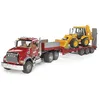 Image de bruder 02813 - Camion MACK Granite avec remorque surbaissée et tractopelle JCB 4CX, camionnette, véhicule de chantier