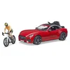 Image de bruder 03485 - Roadster avec vélo de course, cycliste avec casque, voiture de course, voiture de sport, cabriolet, cycliste, figurine jouet