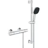 Image de Ensemble de douche avec mitigeur thermostatique pommeau 3 jets barre 60cm et flexible - GROHE 34237003 - Economie deau - Chromé