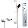 Image de Ensemble de douche avec mitigeur thermostatique pommeau 1 jet barre 60cm et flexible - GROHE 34800001 - Economie deau - Chromé