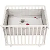 Image de Parc Bébé 100x75 cm + Tapis Adam et Eule Imprimé Chouette + 4 Roues - ROBA - Bois blanc