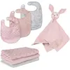 Image de roba Coffret Cadeau Naissance Fille Lil Planet 7 pcs : 3 Bavoirs + 1 Serviette Doudou + 3 Couches Lavables - Certifié GOTS et OEKO-TEX - Rose