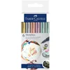 Image de Faber-Castell 160706 Lot de 6 marqueurs métalliques avec pointe en fibre, largeur de trait de 1,5 mm, adapté à de nombreuses surfaces, avec effet métallique en or, argent, bronze, violet, bleu et vert
