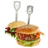 Image de Torro Gefu 15430 1 Lot de 2 piques à hamburger en acier inoxydable Motif tête de mort/flamme 19 cm