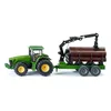 Image de SIKU 1954, Tracteur John Deere avec Remorque Forestière, 1:50, Métal,Plastique, Vert, Bras de Chargement et Benne Fonctionnels