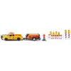Image de SIKU 3505, RAM 1500 Pick-up avec remorque compresseur,1:50, Métal/Plastique, Jaune/Orange, Figurine de jeu et barrières incluses