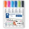 Image de Staedtler Lumocolor 351, Marqueurs pour tableau blanc effaçables à sec, Sans xylène ni toluène et quasi-inodore, Pointe ogive de 2 mm, Étui chevalet avec 6 couleurs assorties, 351 WP6-1