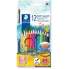 Image de Staedtler Noris Aquarell, Crayons de couleur aquarellables avec système anti-casse, Utilisables à sec ou l'eau, Étui carton avec 12 crayons et 1 pinceau, 144 10NC12