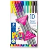 Image de Staedtler, Feutre d'écriture à pointe superfine, forme triangulaire pour une écriture confortable, Lot de 10 fineliner + 3 broadliner offerts, 334 TB13