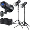 Image de Bresser kit éclairage LED Studio 2×200 W avec COB lumière du Jour, Monture Bowens, 18500 LM, CRI 96, trépieds & Sac Inclus
