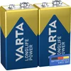 Image de VARTA Piles Bloc 9V, lot de 2, Longlife Power, Alcalines, pour détecteurs de fumée, alarmes incendie, microphones
