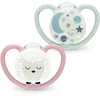 Image de NUK Tétine Space Night | 6-18 mois | Sucettes avec aérations extra-larges qui brille dans le noir | Silicone sans BPA | chat et coccinelle | 2 unités