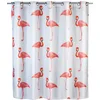 Image de WENKO Rideau de Douche Anti-moisissure Flex Flamant Rose - antibactérien, Lavable, Anneaux intégrés, Polyester, 180 x 200 cm, Multicolore
