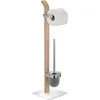 Image de WENKO Combiné WC 2en1 Brosse WC et dérouleur Papier Toilette, Samona Nature, Bois - chromé, 20x71,5x20 cm
