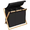 Image de WENKO Bac à linge Trio Ecori, 3 compartiments (31 litres chacun), en bambou certifié FSC®, panière à linge avec couvercle en polyester recyclé, 69 x 56,5 x 33 cm, naturel/noir