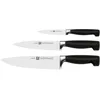 Image de ZWILLING Set de 3 couteaux (3 pièces: Couteau à Larder/Garnir, Couteau à Viande, Couteau de Chef), Acier Inoxydable, Manche Noir, série Four Star