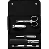 Image de ZWILLING Manucure kit (5 pièces, set de pédicure en taille de voyage, avec coupe-ongles, étui en cuir véritable), Acier inoxydable poli, noir