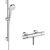Image de Kit de douche thermostatique avec douchette 3 jets + flexible + barre réglable, chrome, Hansgrohe Combi Croma S 150