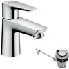Image de hansgrohe Talis E Robinet de lavabo basse pression avec bec de 80 mm de hauteur avec tirette, robinet de salle de bain économe en eau Chromé