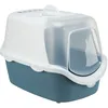 Image de TRIXIE Vico Open Top avec capot et chatière, 40 x 40 x 56 cm, bleu/blanc, filtre à charbon actif, nettoyage facile, pelle et support inclus