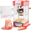 Image de Salco Coca-Cola Machine à pop-corn   Machine à pop-corn au design rétro rouge (années 50), style cinéma, bouilloire en acier inoxydable avec revêtement antiadhésif, système de mélangeur intégré,