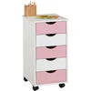 Image de IDIMEX Caisson de Bureau Lagos L 35 cm, en Bois Massif, Blanc et Rose, Meuble de Rangement sur roulettes avec 5 tiroirs, idéal pour Chambre et Bureau
