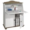 Image de IDIMEX Bureau secrétaire David avec abattant Rangement Plusieurs étagères 2 Portes et Plan de Travail Rabattable, en pin Massif lasuré Taupe et Blanc