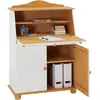 Image de IDIMEX Bureau secrétaire David avec abattant Rangement Plusieurs étagères 2 Portes et Plan de Travail Rabattable, en pin Massif lasuré Blanc et Brun
